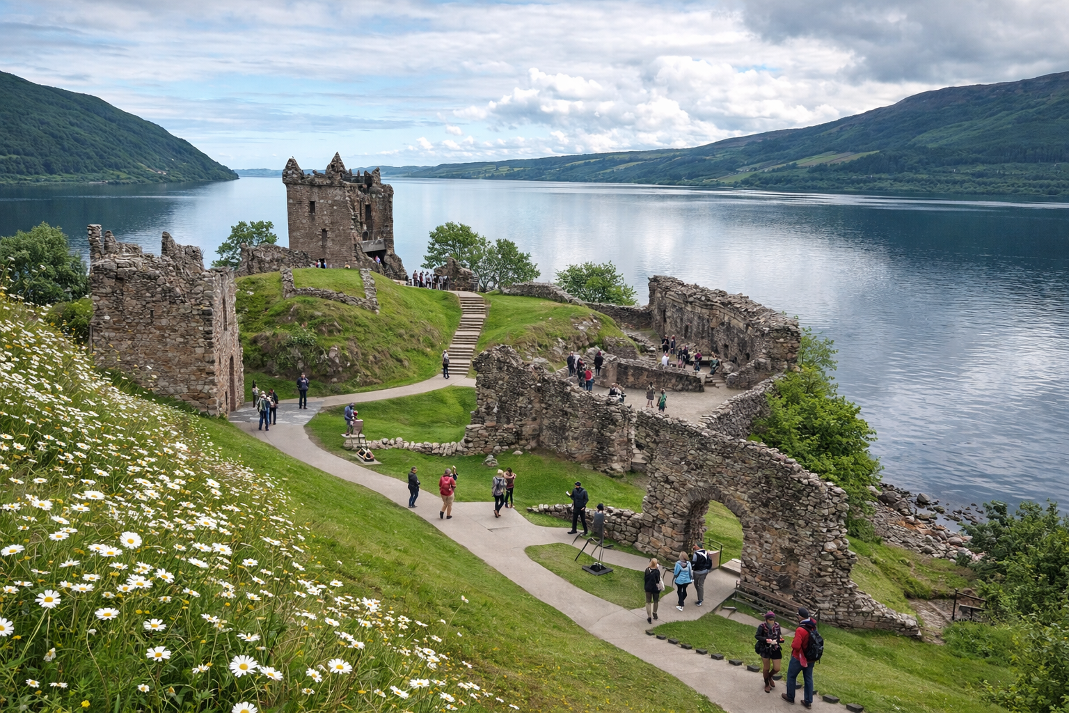 Urquhart Castle ruins on Loch Ness — seen on the Outlander day tour from Inverness